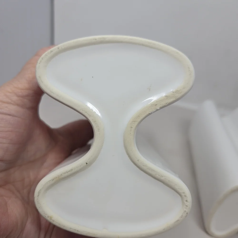 Vintage Dansk White Ceramic Pair of Double Vases Style Modernist Curvaceous